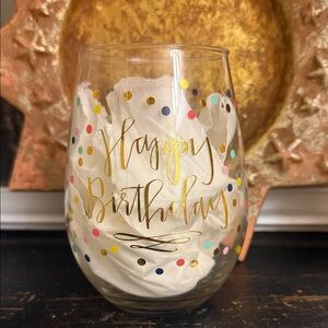 Gold Polka Dot Happy Birthday Wine Glass